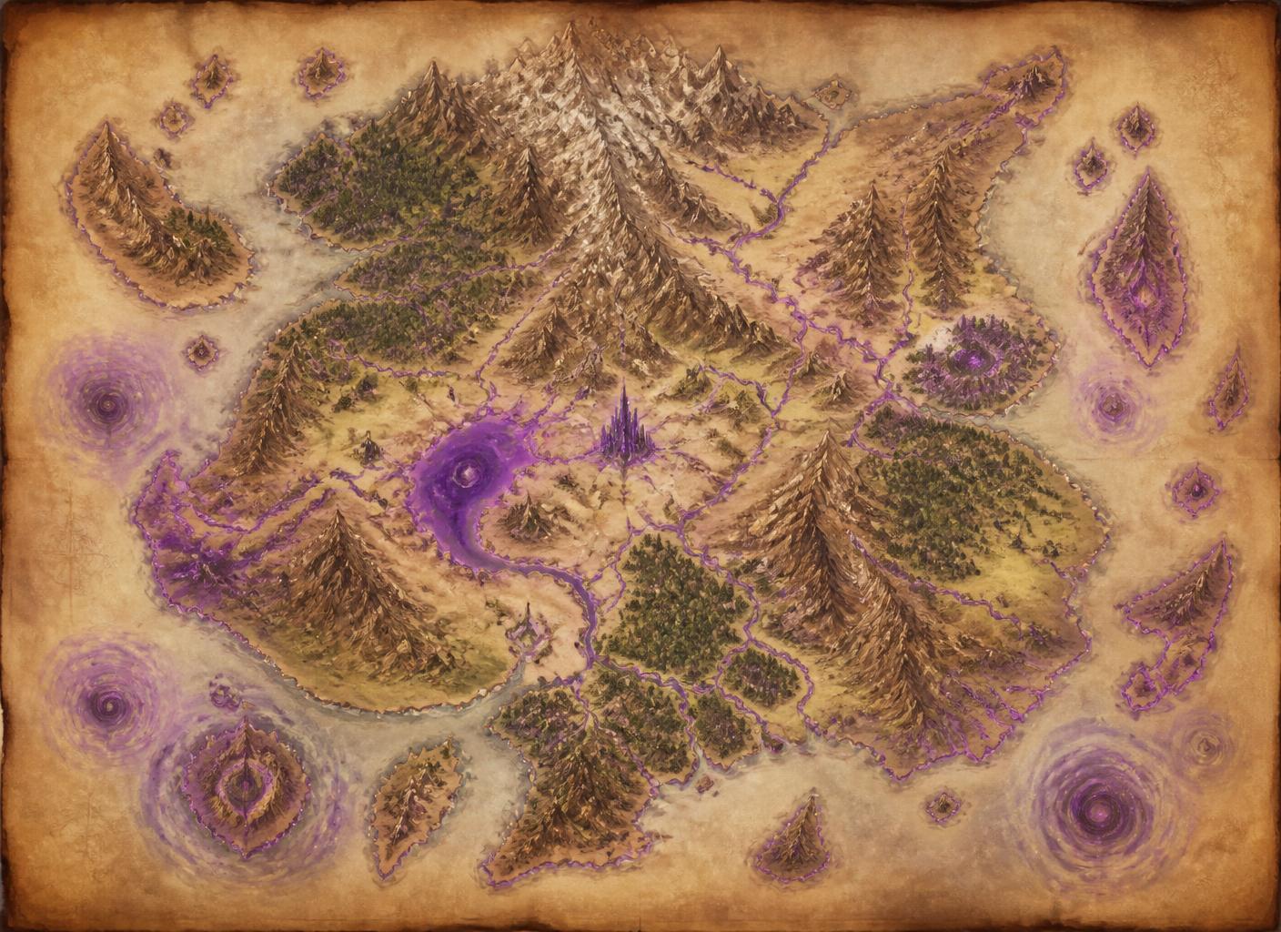 Mapa del mundo de Kaiju Strength con sus territorios iluminados en violeta